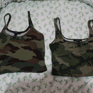 Forever 21 Cropped Tank Top Bundle Camouflage Green and Black Size Medium